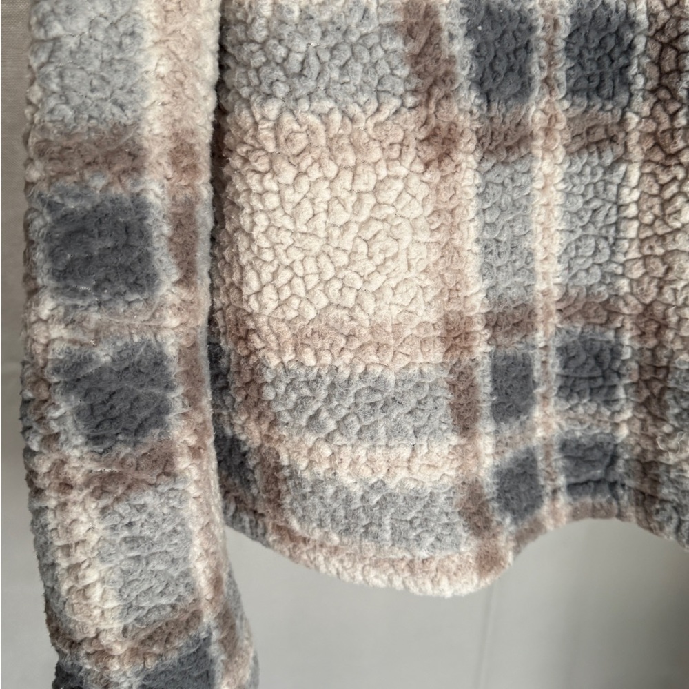 Thread & Supply Ivory plaid Sherpa Teddy Jacket | Size M - Picture 3 of 9